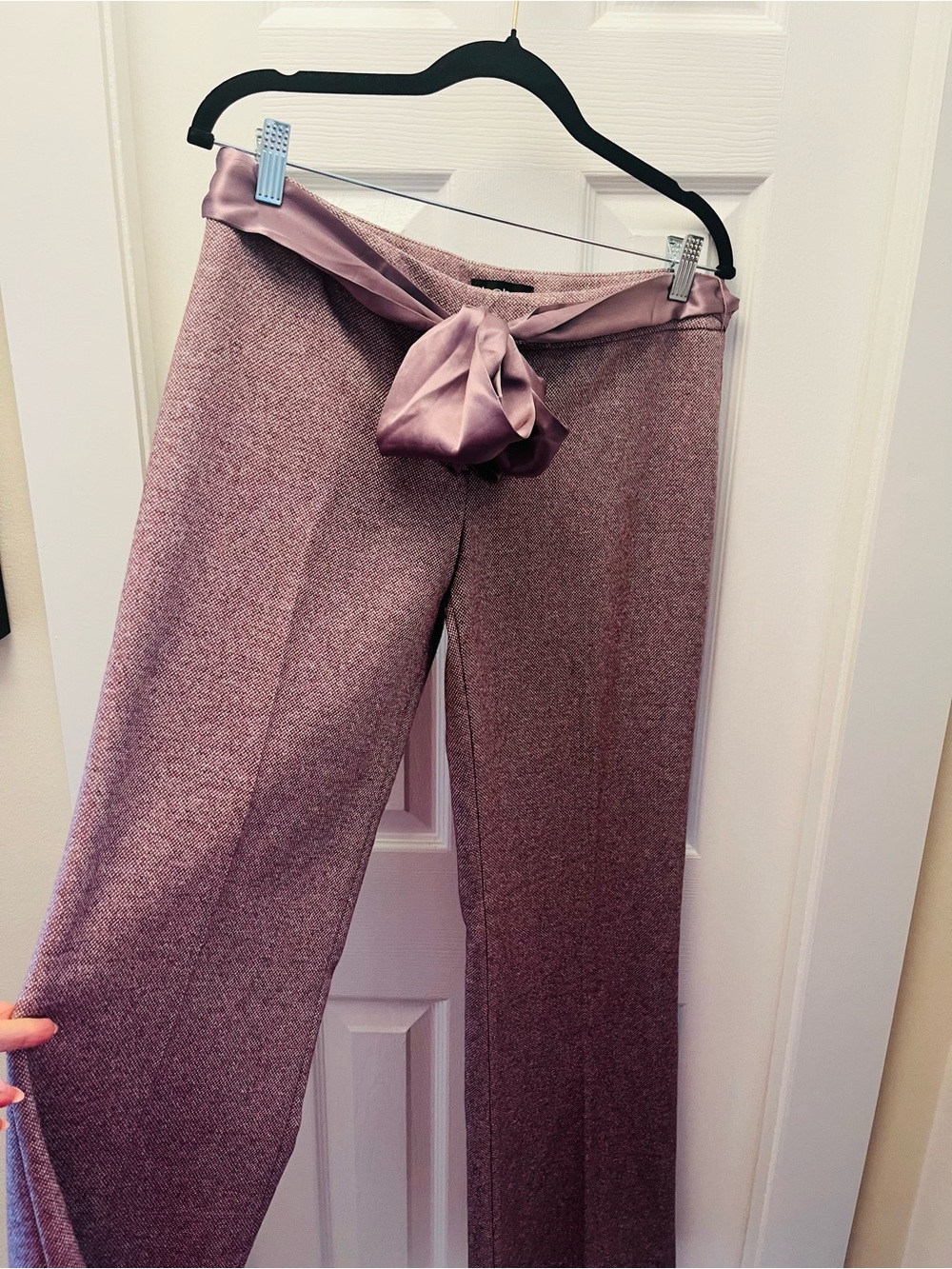 New w/tags Bebe burgundy/white Wide-Leg Pants with Satin Tie Waist.